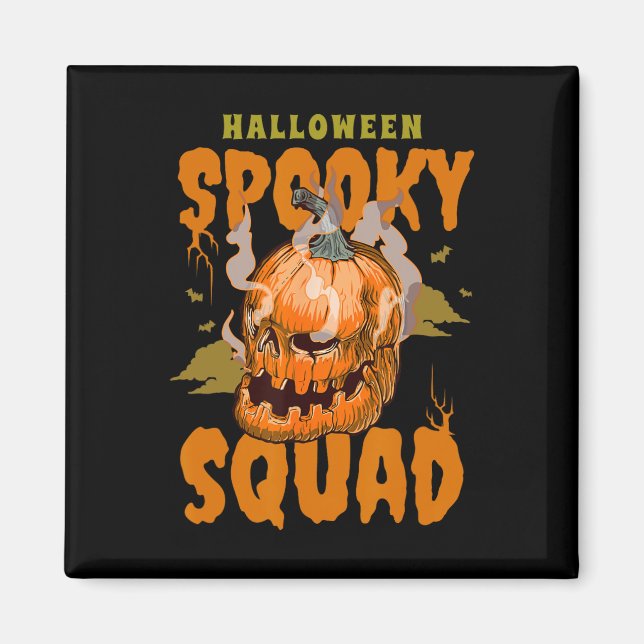 Pumpkin Skull Halloween Spooky Squad Graphic Manar Magnet (Framsidan)