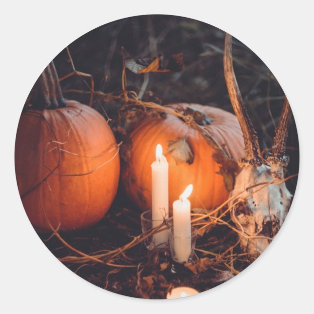 Pumpkin Skull Halloween Stickers Runt Klistermärke (Framsida)