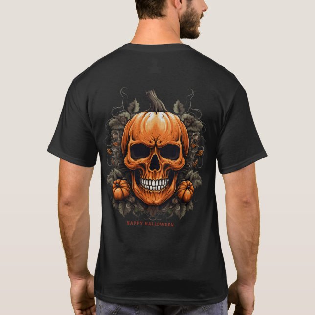 Pumpkin Skull Halloween T Shirt (Baksida)