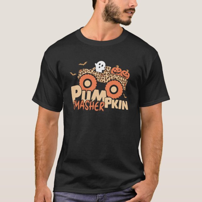 Pumpkin Smasher Halloween Leopard Monster Lastbil  T Shirt (Framsida)