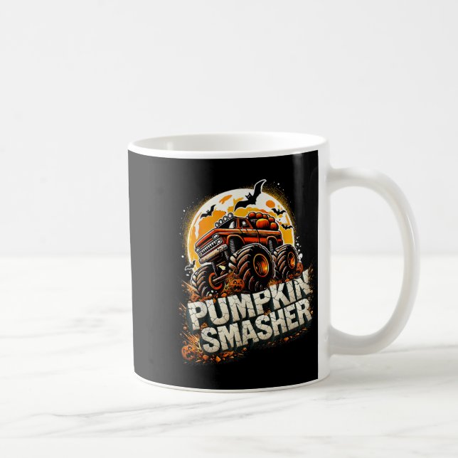 Pumpkin Smasher Monster Lastbil Halloween Måne Man Kaffemugg (Höger)