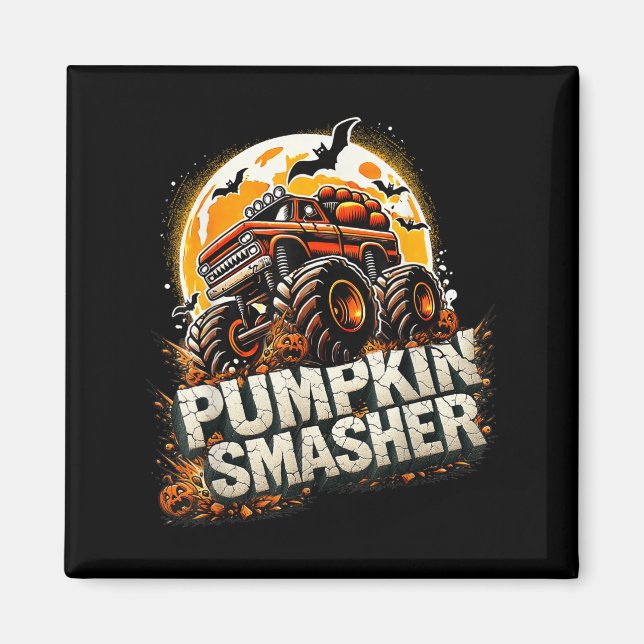 Pumpkin Smasher Monster Lastbil Halloween Måne Man Magnet (Framsidan)