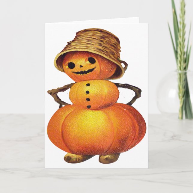 Pumpkin Snögubbe (Vintage Halloween Card) Kort (Framsida)