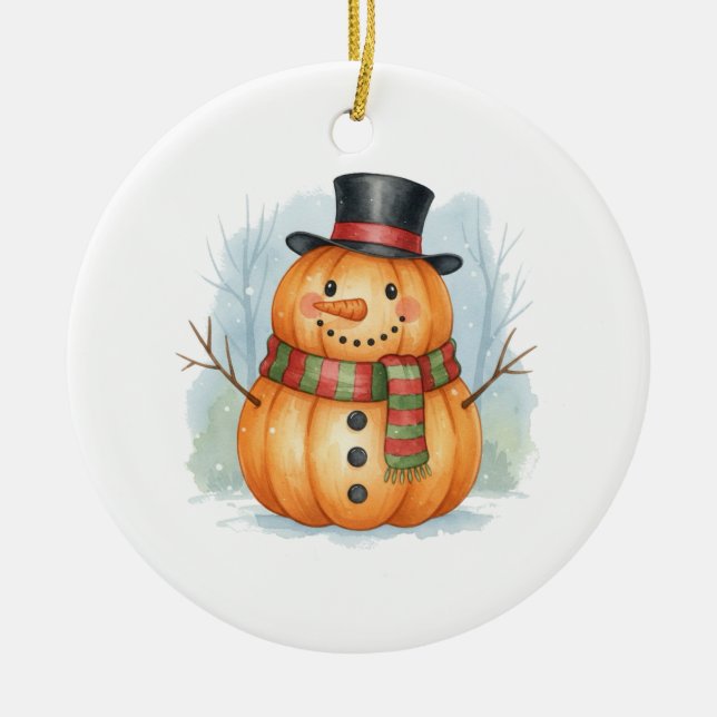 Pumpkin snowman julgransprydnad keramik (Framsidan)