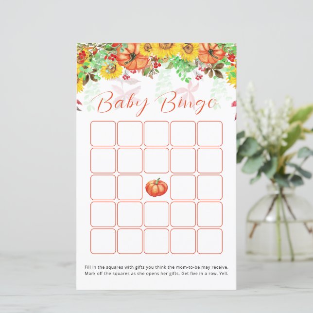 Pumpkin Solros Baby Shower Bingo Game (Stående Fram)