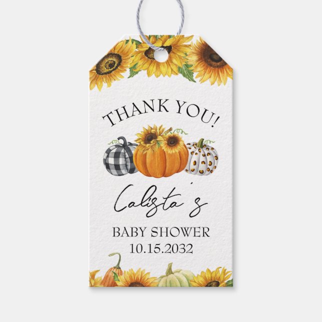 Pumpkin & Solros Baby Shower-Tack-förmån Presentetikett (Framsidan)