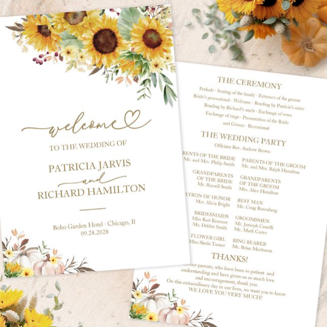Pumpkin Solros Fall Wedding Ceremony Program (Skapare uppladdad)