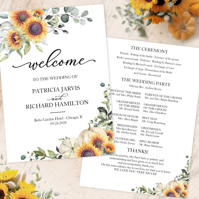 Pumpkin Solros Fall Wedding Ceremony Program (Skapare uppladdad)