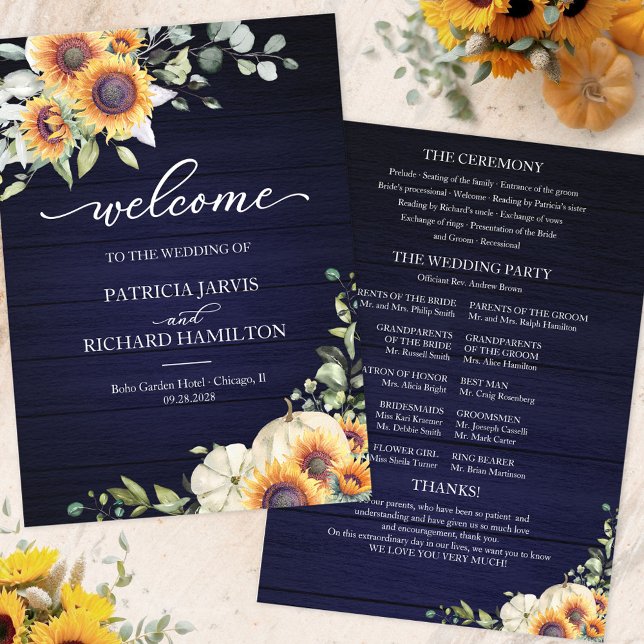 Pumpkin Solros Fall Wedding Ceremony Program (Skapare uppladdad)