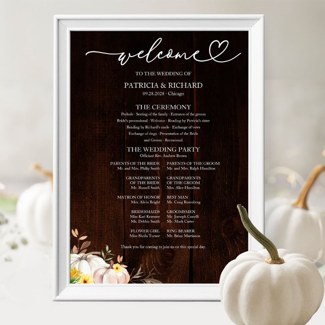 Pumpkin Solros Fall Wedding Program Sign Poster (Skapare uppladdad)