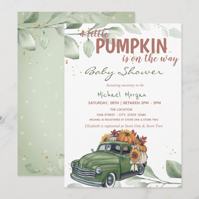 Pumpkin Solros Lastbil Baby Shower Inbjudningar (Fram/baksida)
