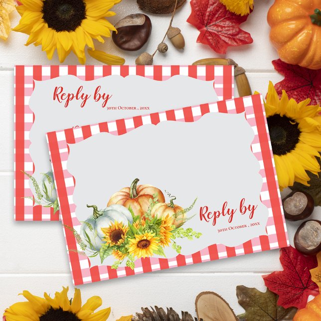Pumpkin & Solrosblomma Rustic Fall Wedding OSA Kort (Pumpkin & Sunflower Fall Rustic Fall Wedding RSVP Card)