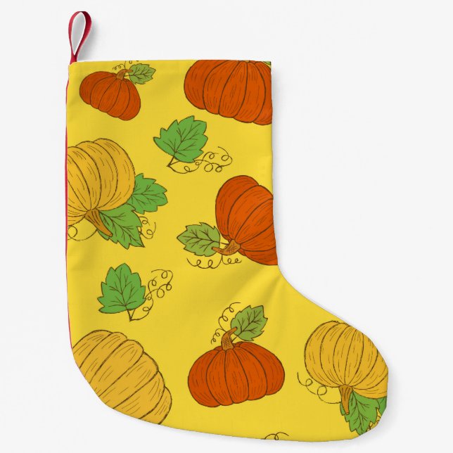 Pumpkin Sömlös mönster. Hand plockade doodle brush Liten Julstrumpa (Framsidan)