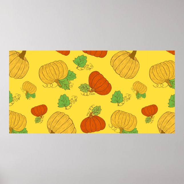 Pumpkin Sömlös mönster. Hand plockade doodle brush Poster (Framsidan)