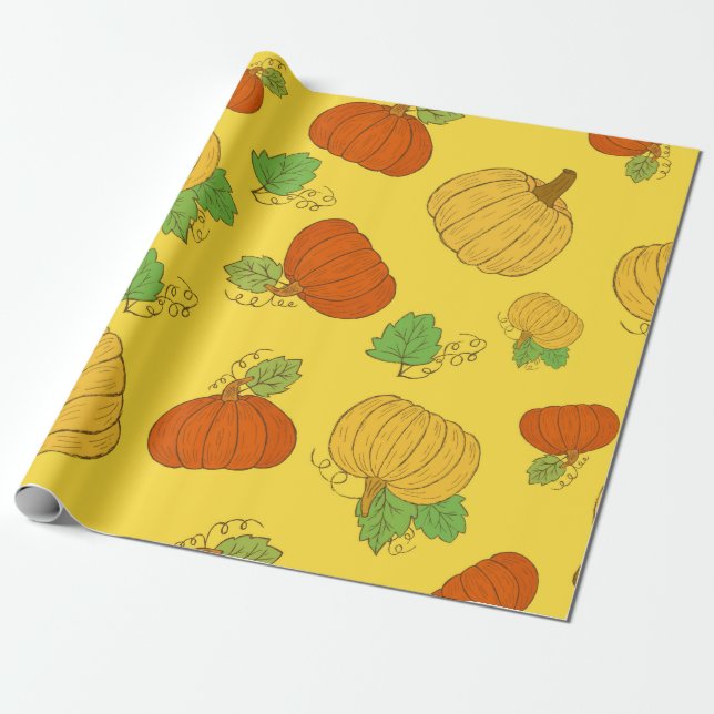 Pumpkin Sömlös mönster. Hand plockade doodle brush Presentpapper (Utrullad)