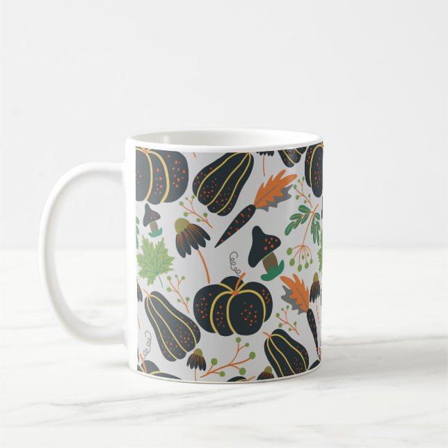 Pumpkin, sömlös, svart eller vit, mönster-morot kaffemugg (Vänster)