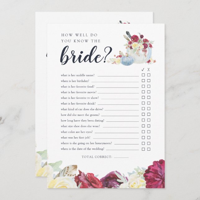 Pumpkin-spel för dubbelsidig Möhippa på hösten Inbjudningar (Fram/baksida)