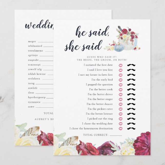 Pumpkin-spel för dubbelsidig Möhippa på hösten Inbjudningar (Fram/baksida)