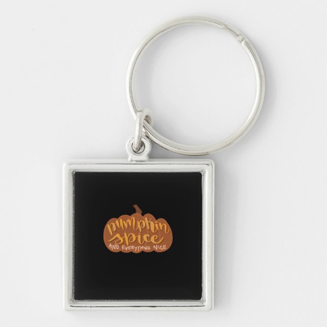 Pumpkin Spel och allt fint Fall Vibe Illust Fyrkantig Silverfärgad Nyckelring (Framsidan)