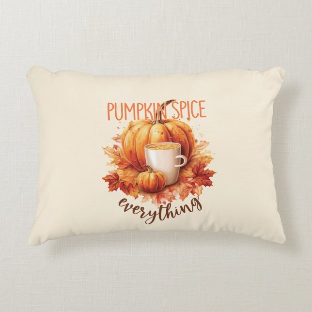 Pumpkin Spice All - Latte & Autumn Foliage Prydnadskudde (Framsidan)