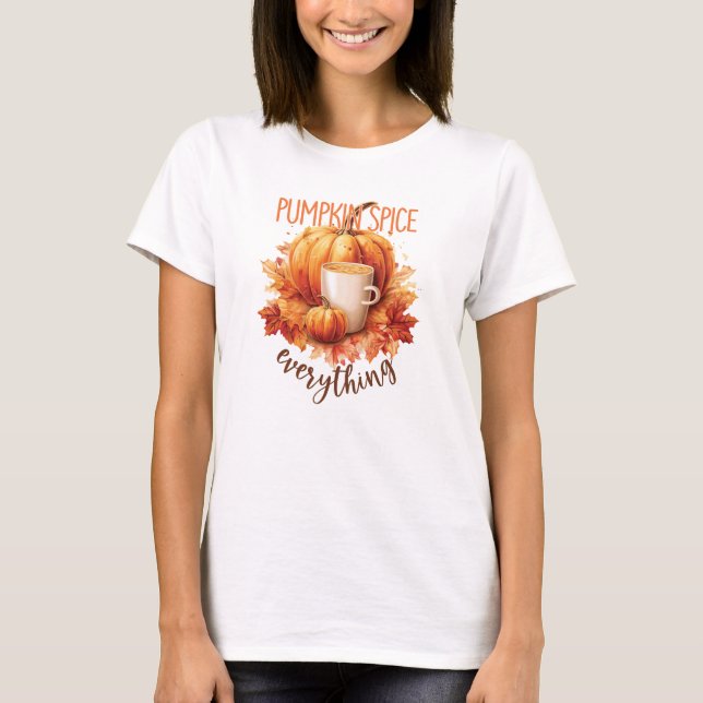 Pumpkin Spice All - Latte & Autumn Foliage T Shirt (Framsida)