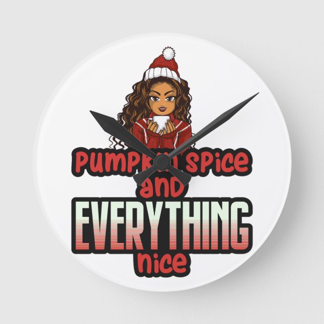 Pumpkin Spice & All Nice Black Girl Magic S Rund Klocka (Framsida)