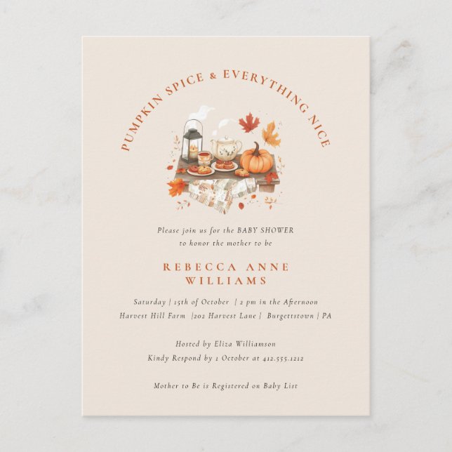Pumpkin Spice & All Nice - Fall Baby Shower Vykort (Framsida)
