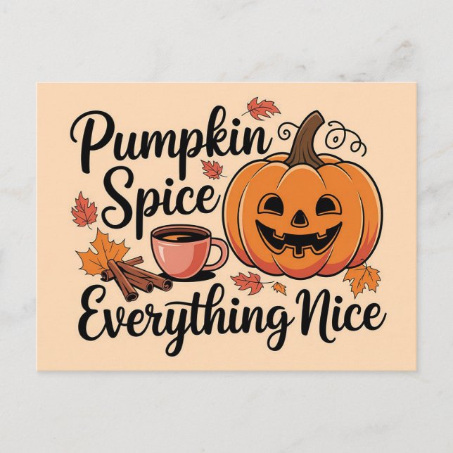 "Pumpkin Spice & All Nice" Höstgrafik Vykort (Framsida)