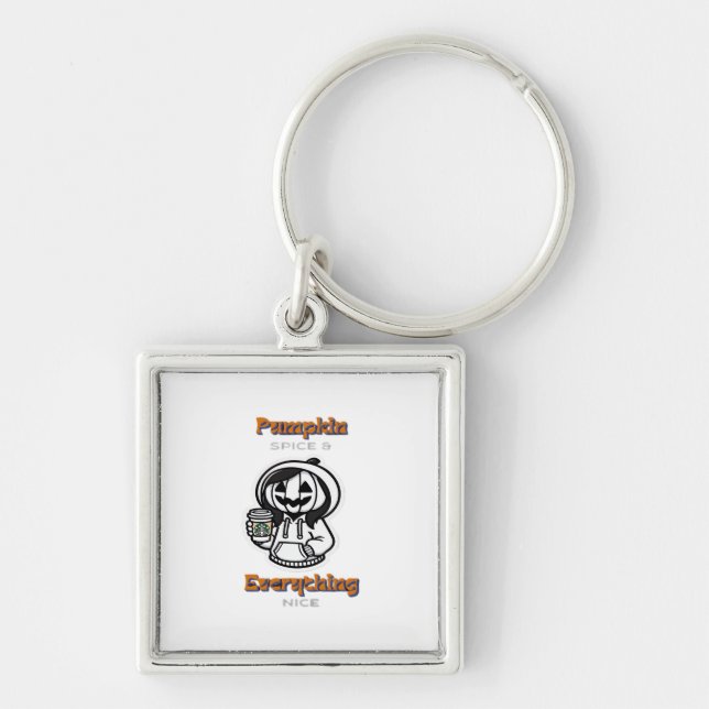 Pumpkin Spice & All Nice Sloth Vibes Fyrkantig Silverfärgad Nyckelring (Framsidan)