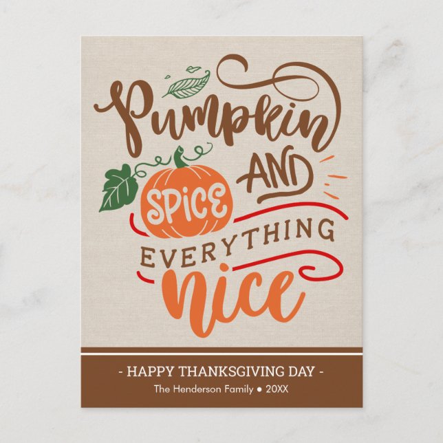 Pumpkin Spice & All Nice Thanksgiving Card Vykort (Framsida)
