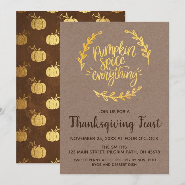 Pumpkin Spice All Thanksgiving Inbjudningar (Fram/baksida)