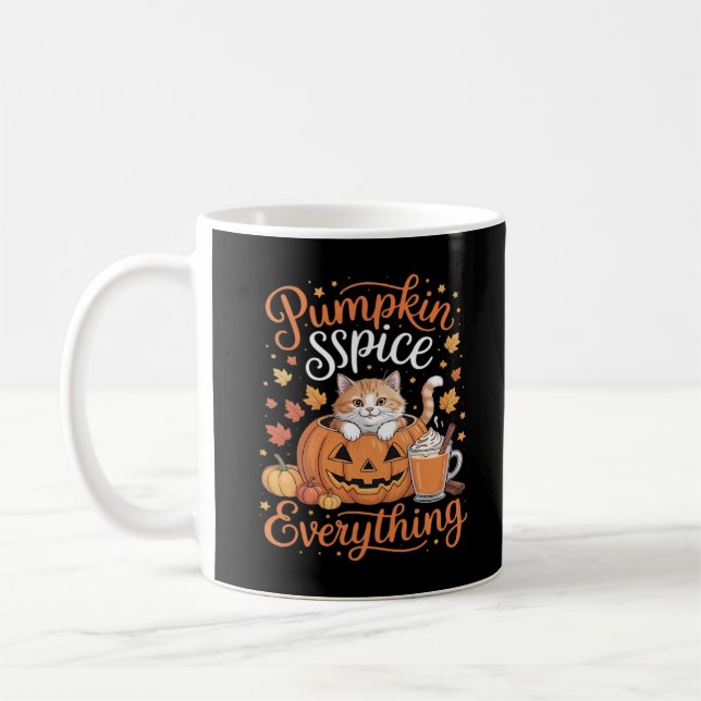 Pumpkin Spice Allting Cat Lover Cute Höstfel Kaffemugg (Vänster)