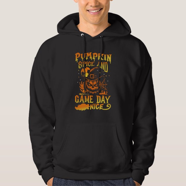 Pumpkin Spice And Game Day Sports Halloween Hoodie (Framsida)