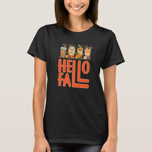Pumpkin Spice Autumn Fall Coffee  Gnome Halloween  T Shirt (Framsida)