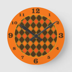 Pumpkin Spice Autumn Harlequin Mönster Rund Klocka