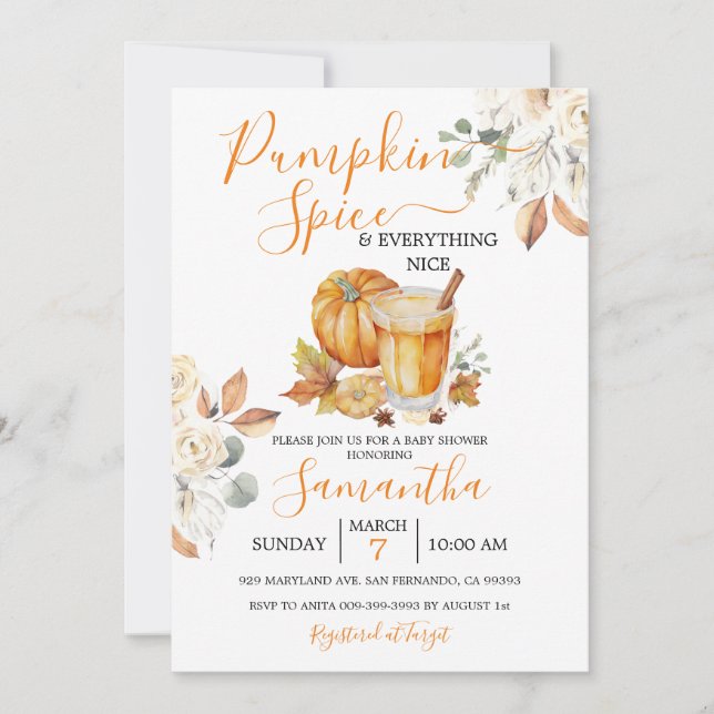 Pumpkin Spice Baby Shower och Allt Nice Inbjudningar (Framsida)