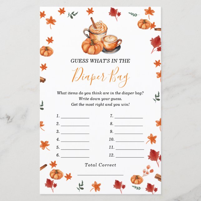 Pumpkin Spice Baby Shower What's in Diaper Bag (Framsida)