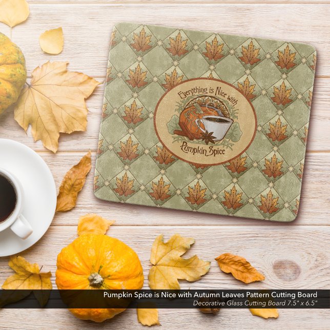 Pumpkin Spice Coffee Art och Höst löv Mönster (Everything is Nice with Pumpkin Spice Cutting Board with Autumn Leaves Pattern - 7.5"x6.5" Rectangle)