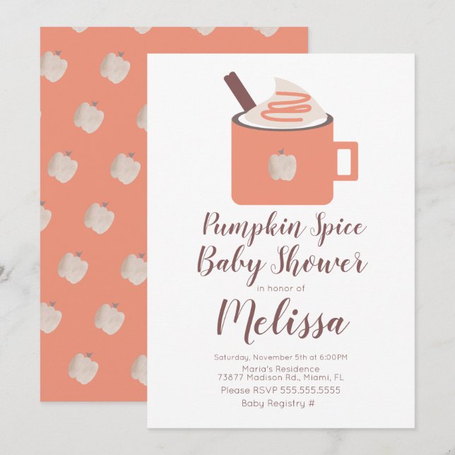 Pumpkin Spice Coffee Campfire Mugg Fall Baby Showe Inbjudningar (Fram/baksida)