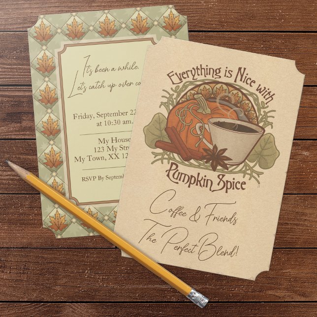 Pumpkin Spice Coffee & Friends Inbjudningar (Pumpkin Spice Coffee & Friends Invitation - Ticket Corners)