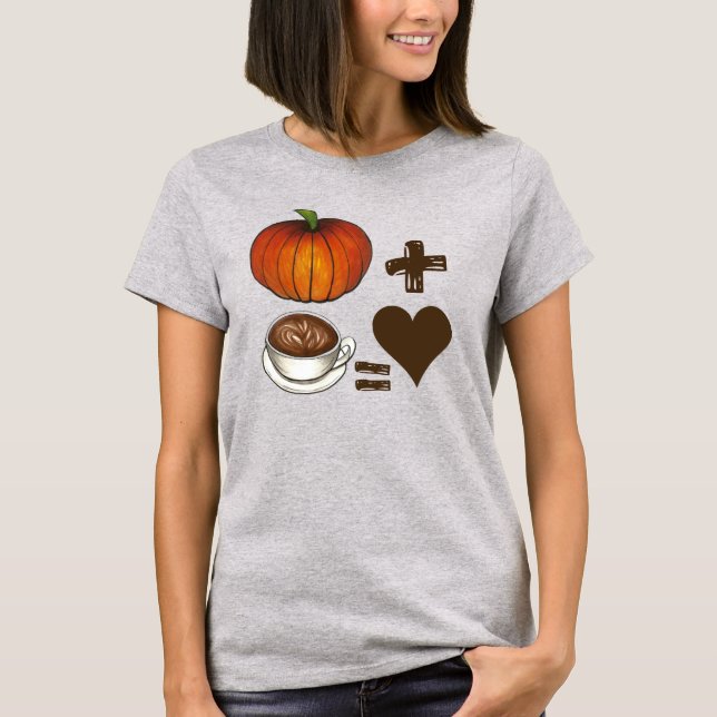 Pumpkin Spice + Coffee Latte = Kärlek Heart T Shirt (Framsida)