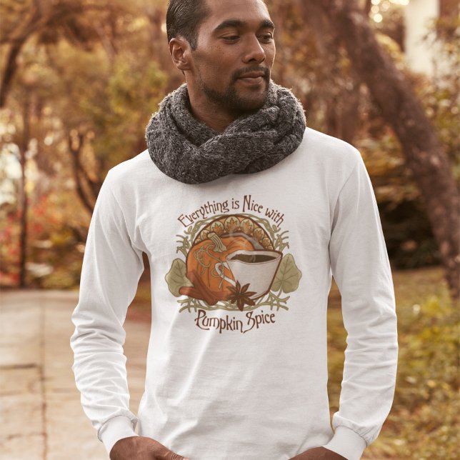 Pumpkin Spice Coffee T Shirt (Pumpkin Spice Coffee T-Shirt - "Everything is Nice with Pumpkin Spice" Vintage Style Design)