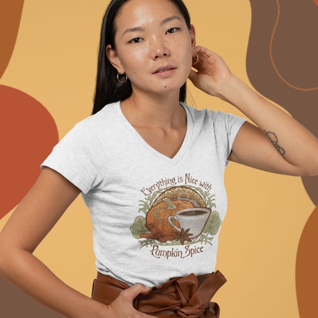 Pumpkin Spice Coffee T Shirt (Pumpkin Spice Coffee T-shirt - Vintage Style and Art Nouveau Inspired Design)