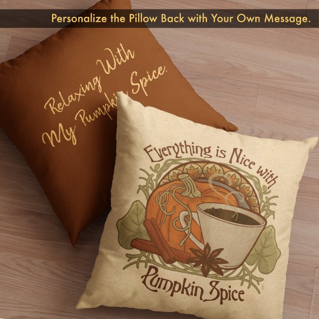 Pumpkin Spice Coffee Vintage Stil Kudde (Pumpkin Spice Coffee Vintage Style Throw Pillow - Customize the Back with Your own Text.)