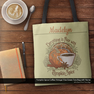 Pumpkin Spice Coffee Vintage Vibe Namn Grönt Tygkasse