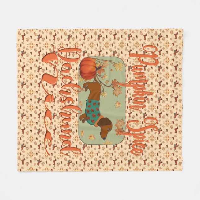 Pumpkin Spice Dachshund Nice Fleecefilt (Framsidan (Horisontell))