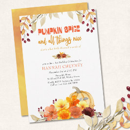 Pumpkin Spice Dikt Autumn Flowers any Age Birth Da Inbjudningar