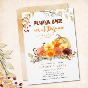 Pumpkin Spice Dikt Autumn Flowers Baby Shower Inbjudningar