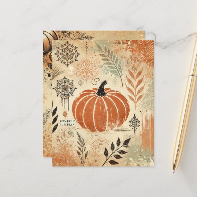 Pumpkin Spice Distress Bläck Fall Scrapbook Papper (Fram/Back In Situ)