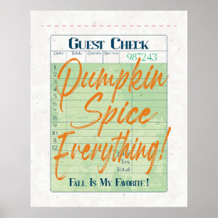 Pumpkin Spice Fall Autumn Guest Check Coffee Latte Poster